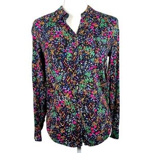 Maeve Anthropologie Black Floral Romantic Cottagecore Button Down Top Size XXS
